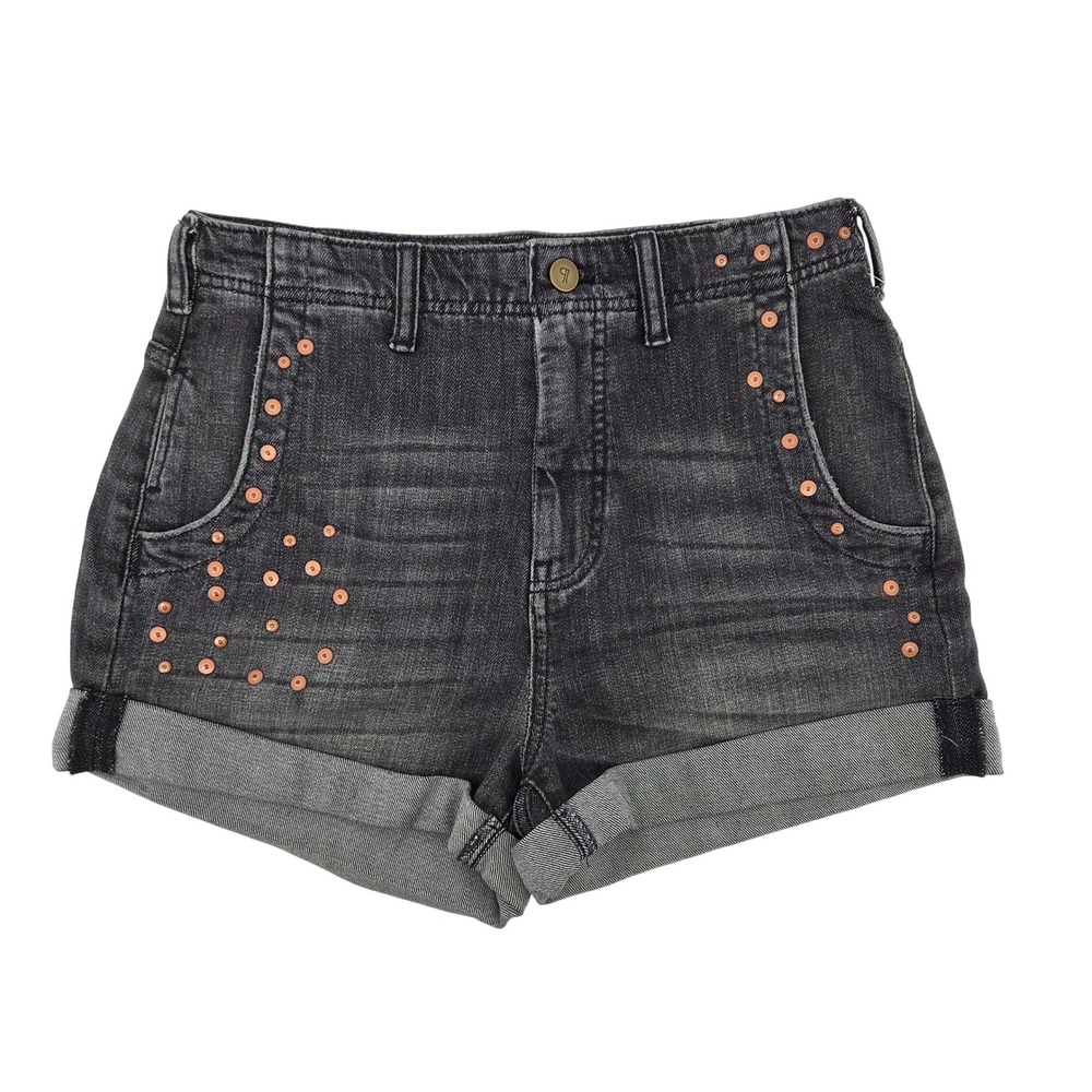 Pilcro The Lonnie Cuffed High-Rise Denim Shorts 26 Studded - Picture 2 of 8